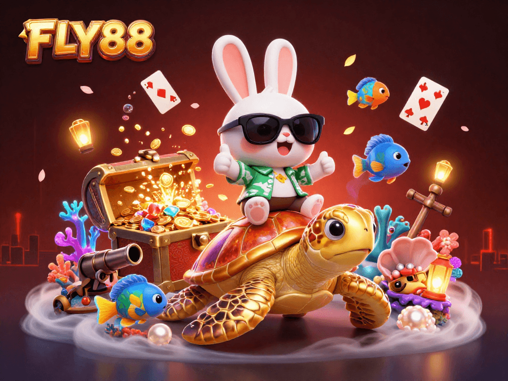 Engage with the FLY88 casino experience, featuring cartoon characters in a vibrant underwater adventure.