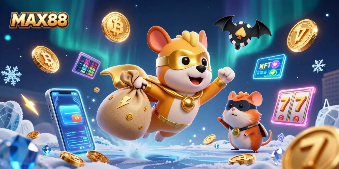 Experience thrilling gameplay with MAX88 in a vibrant casino scene featuring a superhero dog and winning elements.