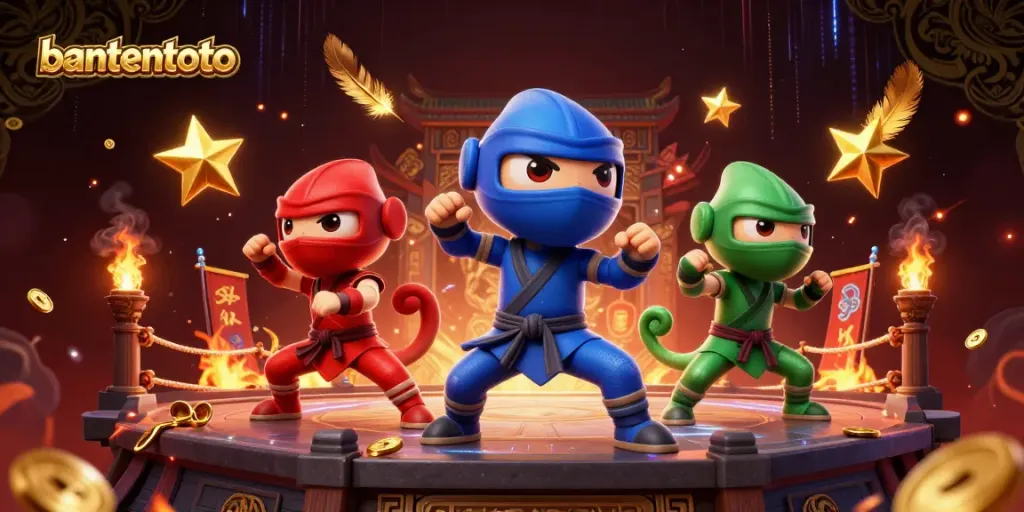 Gerakan bantentoto tim ninja chameleon berwarna dalam aksi seru sambil memenangkan permainan kasino.