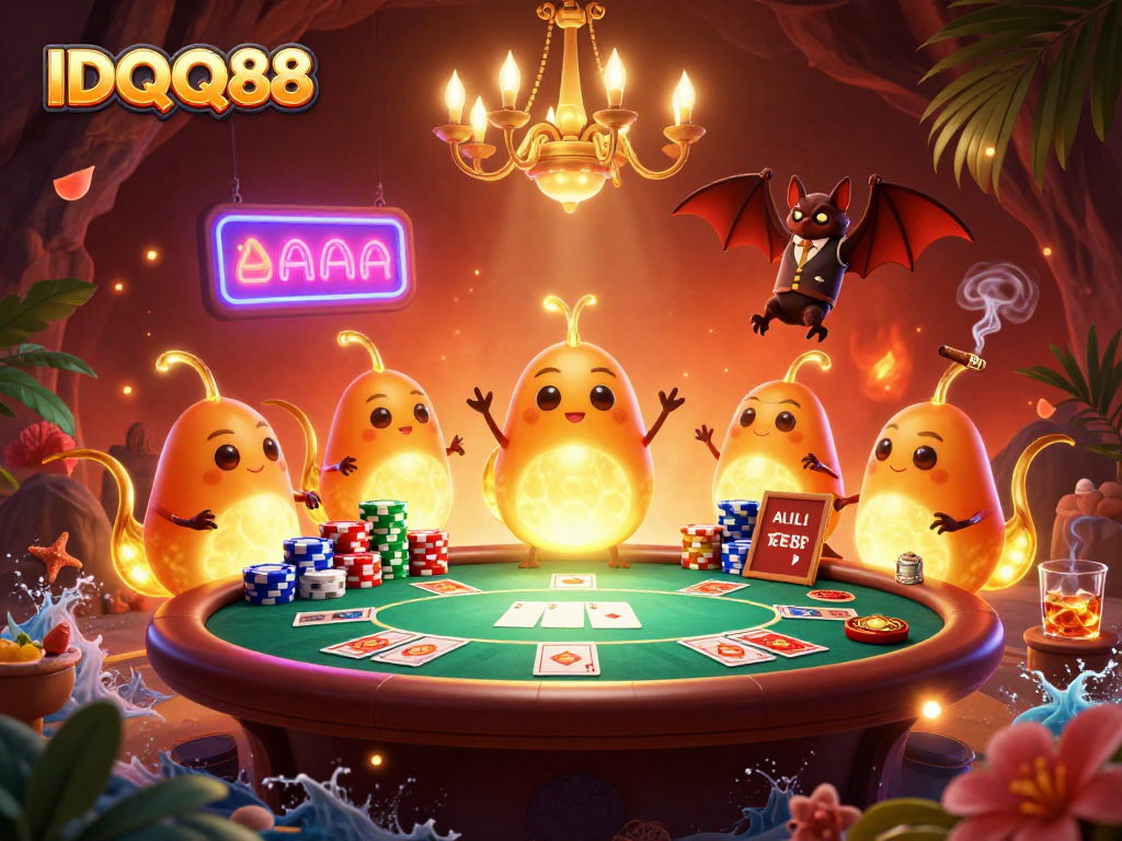 Experience exciting gameplay at IDQQ88 as glowworms illuminate the casino table with vibrant energy.
