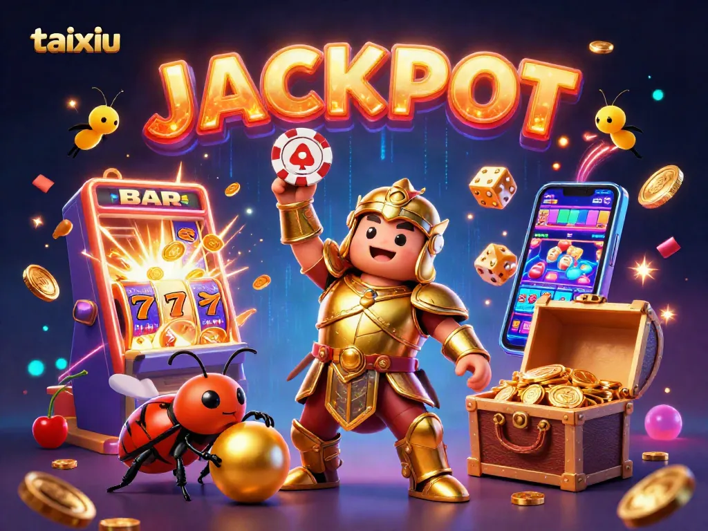 Experience the thrill of taixiu as the courageous beetle lifts its poker chip in victory amid a jackpot explosion.