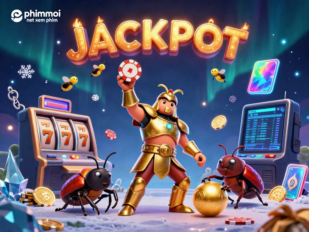 Celebrate your wins with phimmoi net xem phim, featuring a triumphant beetle and vibrant casino elements.