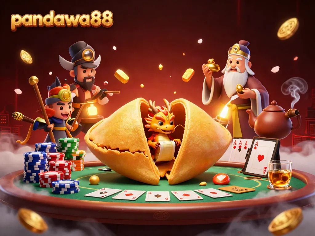 Gambarkan pandawa88 dan naga bijak yang mengawasi peruntungan di meja poker berjaya.