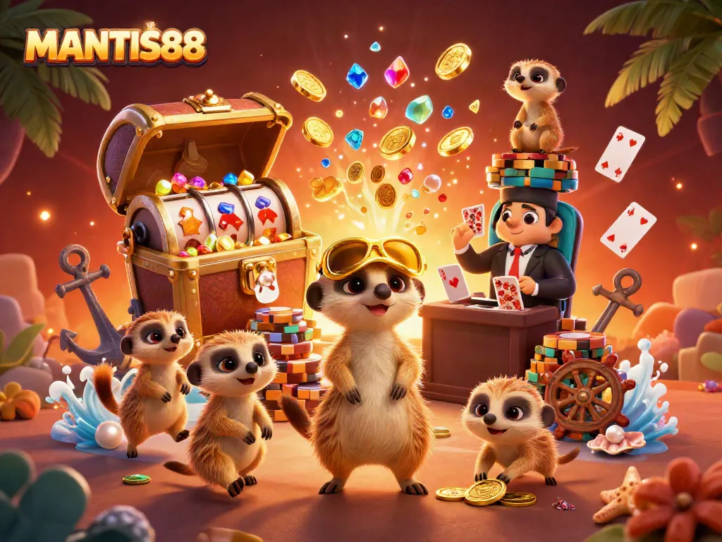 Join the fun at MANTIS88, where meerkats deal cards and spin slots for exciting casino thrills.