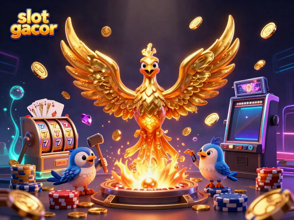 Experience the excitement of slot gacor with a dazzling golden phoenix and vibrant casino elements.