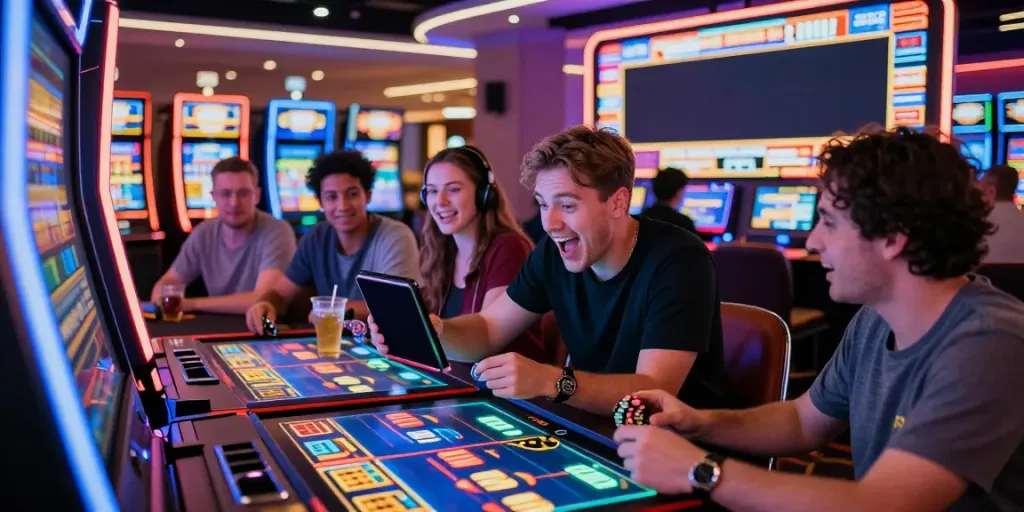 Pengalaman bermain slot di kingliga dengan pemain beragam dan suasana kasino ceria.