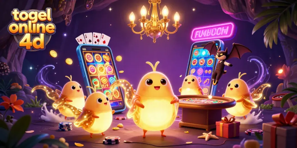 Mainkan togel online 4d dengan suasana kasino yang memukau dan karakter unik di ilustrasi 3D.