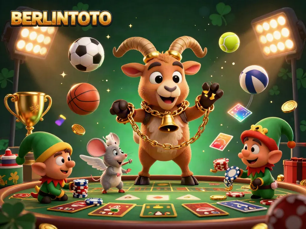 Experience the festive chaos of BERLINTOTO's holiday casino, with characters engaging and dynamic gaming elements.