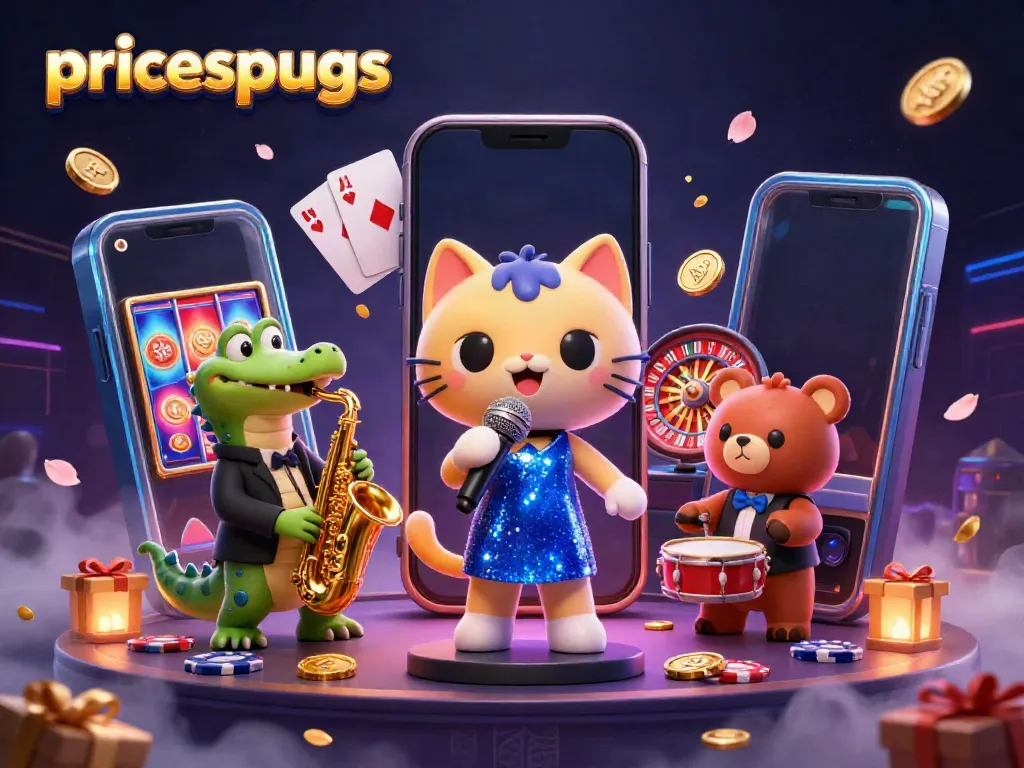 Jelajahi keseruan permainan dengan pricespugs, kucing penyanyi jazzy di panggung kasino yang ceria.