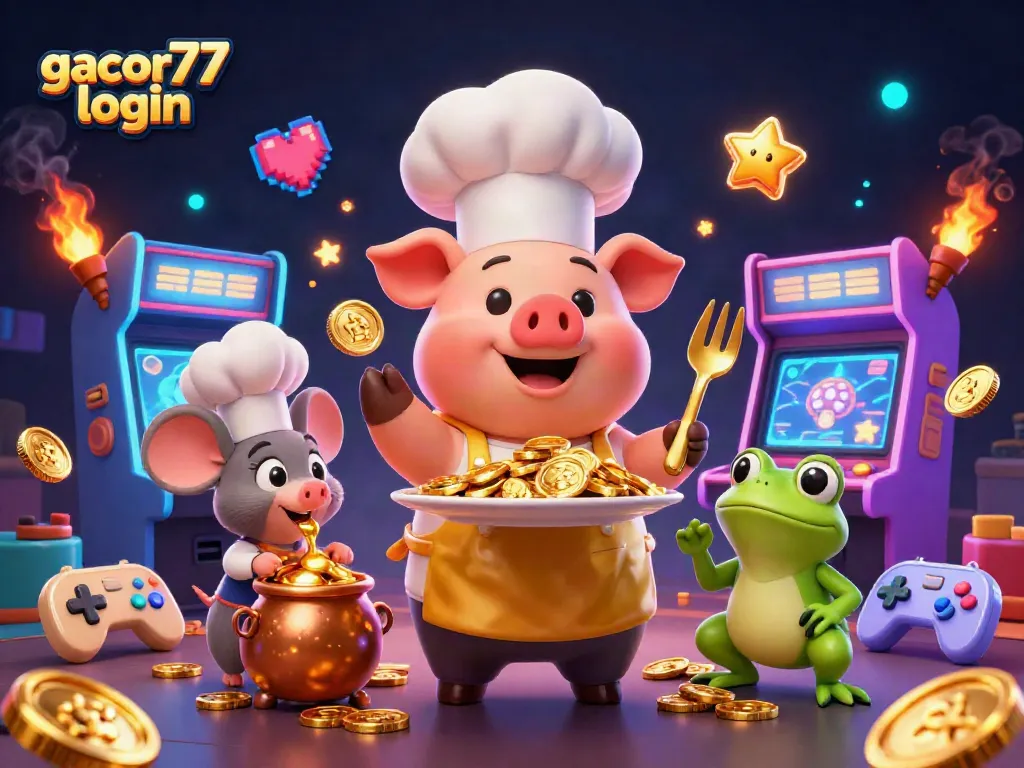 Gacor77 login sebagai panduan memenangkan permainan slot online, dikelilingi elemen kasino kaya.